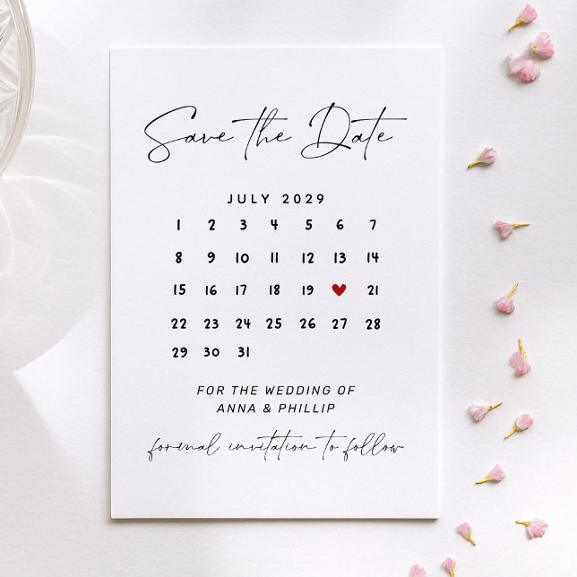 Convites Calendário de Script Moderno Casamento Salve a Dat (Criador carregado)