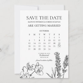 Convites Calendário Elegante De Flor Selvagem Salvar A Data