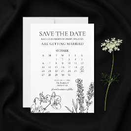 Convites Calendário Elegante De Flor Selvagem Salvar A Data