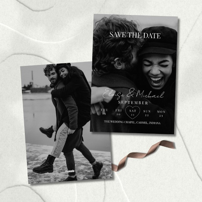 Convites Calendário Elegante Foto Dupla Face Save The Date (Invite guests to save the date with this Stylish Calendar Photo Double-sided Save The Date Invite!)