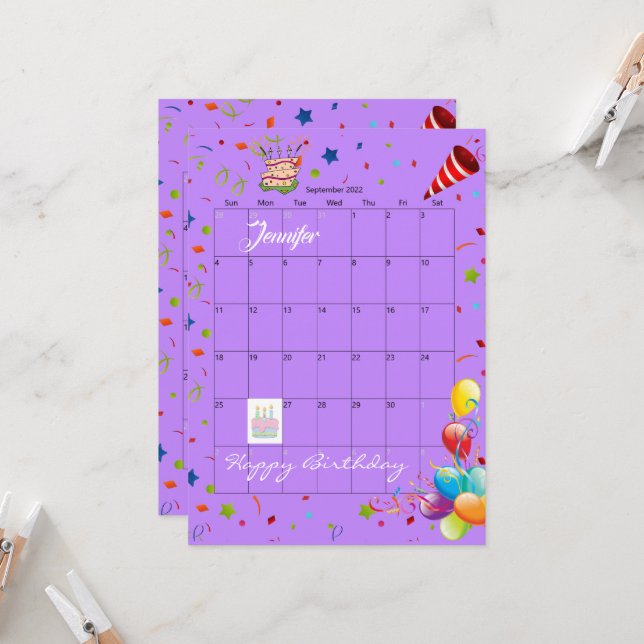 Convites Calendário Feliz Aniversário de Setembro de 2022 (Frente/Verso In Situ)