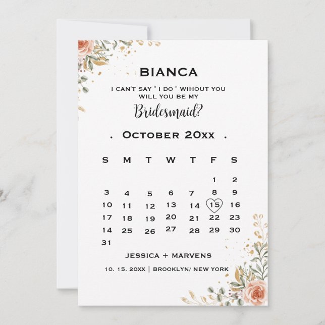 Convites Calendário floral elegante para proposta de madrin (Frente)