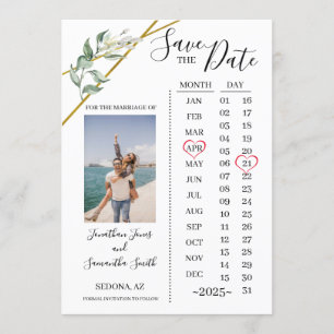 Convites Calendário fotográfico salvar o casamento Date Gre