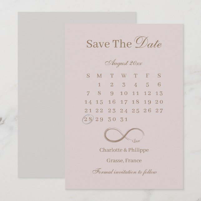 Convites Calendário Infinity Dusty Pink Save The Date Casam (Frente/Verso)