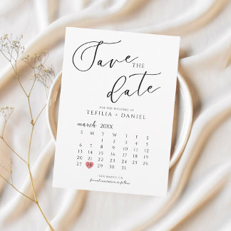 Convites Calendário Minimalista Elegante de Salvar a Data