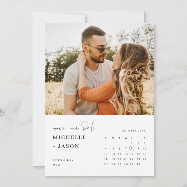 Convites Calendário minimalista foto Save the Date (Frente)