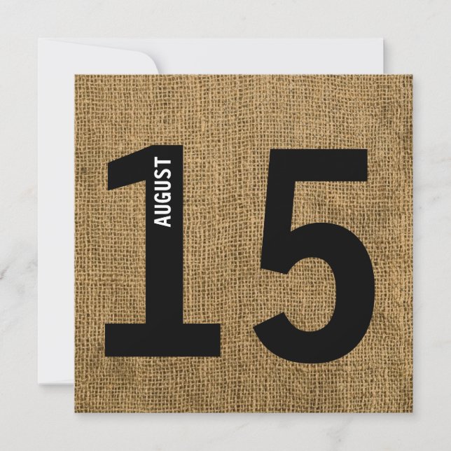 Convites Calendário Ousado de Burlap Moderno Solteiro ou An (Frente)