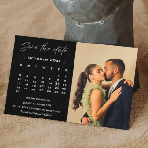 Convites Calendário preto moderno foto salvar data