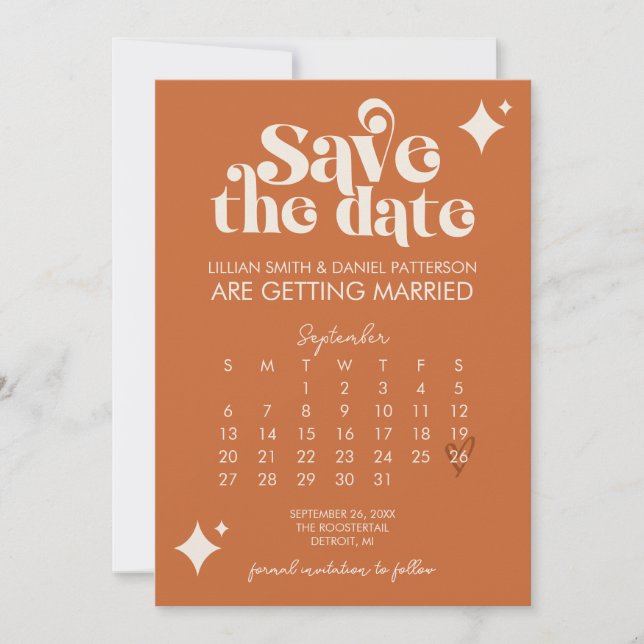 Convites Calendário Retro de Casamento Save The Date (Frente)