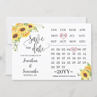 Convites calendário salvar a data do casamento dos girassói