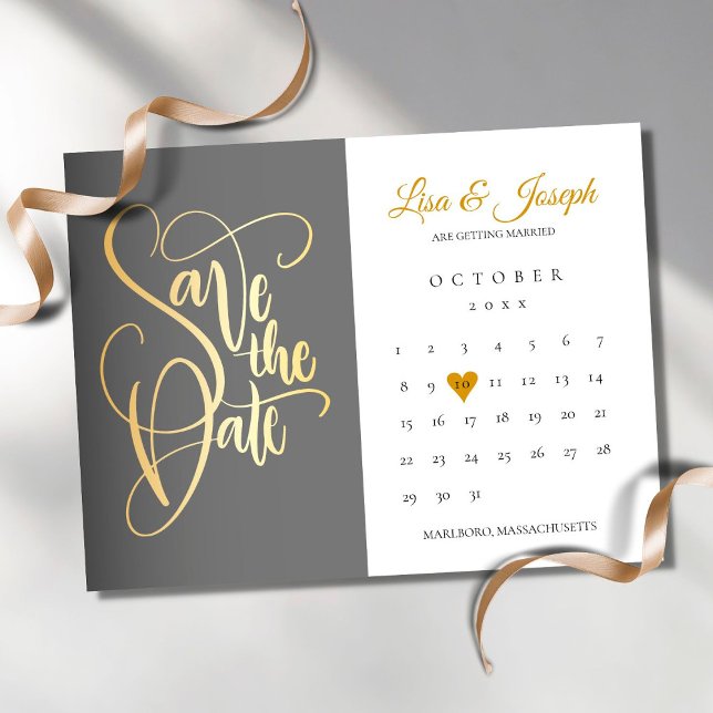 Convites Calendário Salve a Data Coração de Amor Dourado (Criador carregado)