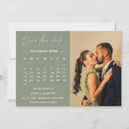 Convites Calendário verde sage moderno foto salvar a data