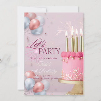 Convites calibração de aniversário de cor rosa