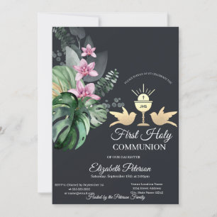 Convites Cálice de Flores Tropicais Primeira Comunhão