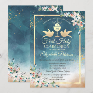 Convites Cálice Floral Elegante Primeira Comunhão