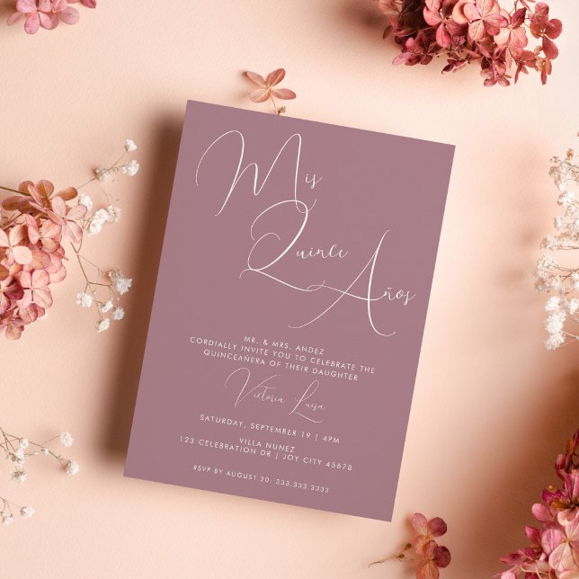 Convites Caligrafia 15 roxa quinceañera (Criador carregado)