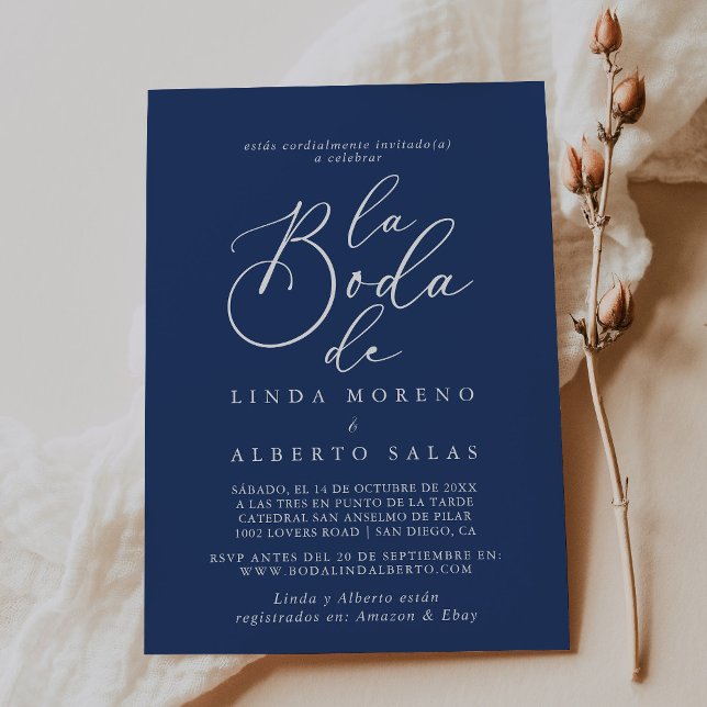 Convites Caligrafia Azul Branco La Boda de Wedding (Criador carregado)