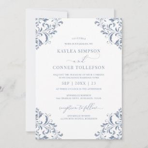 Convites Caligrafia Azul Elegante Vintage Dusty