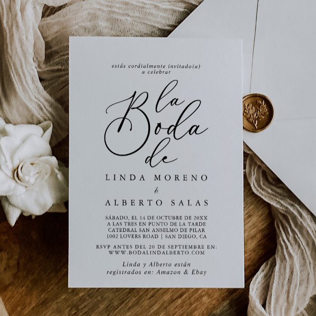 Convites Caligrafia Black and White La Boda de Wedding (Criador carregado)