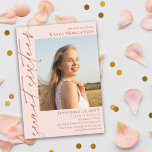 Convites Caligrafia Blush Pink e Brass 16 Foto Sweet<br><div class="desc">Convite 16 rosa-claro com texto colorido de pincel personalizado com foto. Simples,  nada de 16 doces convite com um fundo rosa pálido. Convide seus amigos para sua doce festa 16 com esse convite de festas rosa-pincel e bronze personalizado com uma foto do doce 16.</div>