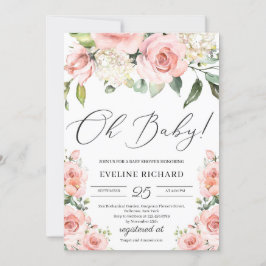 Convites Caligrafia boêmica floral rosa-penteada Oh Baby