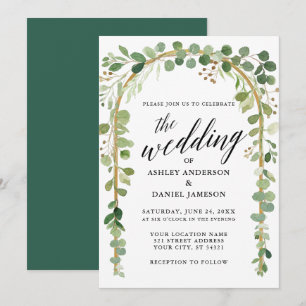 Convites Caligrafia Botânica Aquarela Arco Dourado Casament