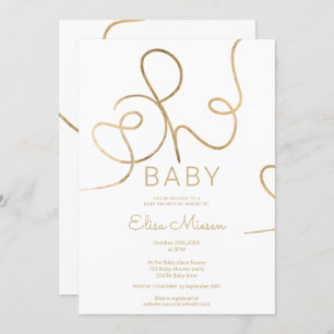 Convites Caligrafia branca de ouro-chic moderna - chá de fr