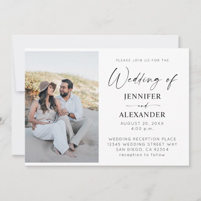 Convites Caligrafia Branca e Negra Simples Casamento 3 (Frente)