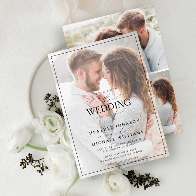 Convites Caligrafia Branca Moderna Faux Vellum 4 Foto (Criador carregado)