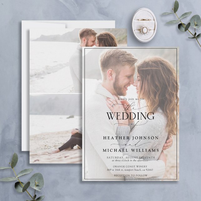 Convites Caligrafia Branca Moderna Vellum 3 Foto (Criador carregado)