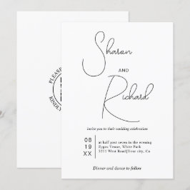 Convites Caligrafia branca negra Qr code White casamento