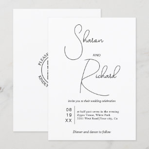 Convites Caligrafia branca negra Qr code White casamento