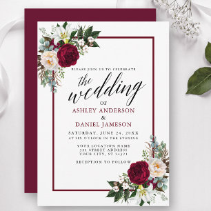 Convites Caligrafia Burgundy Quadro Greenery Casamento Flor