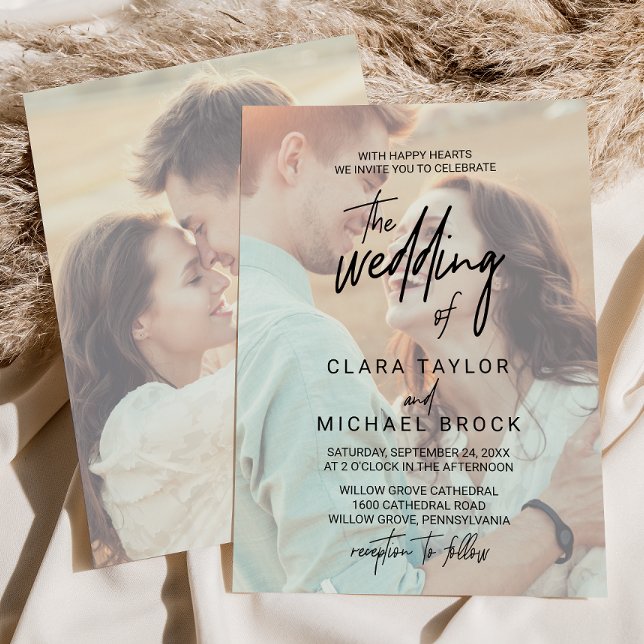 Convites Caligrafia Caprichosa | Foto Desbotada O Casamento (Whimsical Calligraphy | Faded Photo The Wedding Of Invitation)