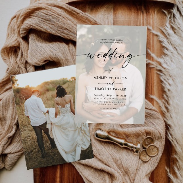 Convites Caligrafia Casamento de Fotografias Pretas e Branc (Criador carregado)