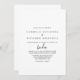 Convites Caligrafia Casamento Espanhol Branco e Negro