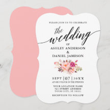 Caligrafia Casamento Floral Rosa Blush