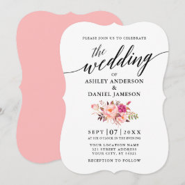 Convites Caligrafia Casamento Floral Rosa Blush