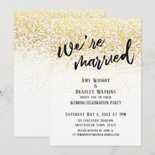 Convites Caligrafia Casual Estamos Casados Confetes Dourado