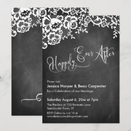 Convites Caligrafia Chalkboard e Renda Felizes para Sempre