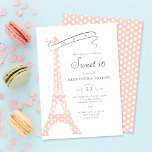 Convites Caligrafia Chic Eiffel Paris Bolinhas Sweet 16<br><div class="desc">Um convite de festas elegante,  na moda e minimalista Sweet 16 com um tema Paris,  com uma torre Eiffel coberta de bolinhas,  uma simples tipografia e um padrão de bolinhas no verso.</div>