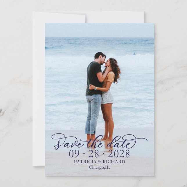 Convites Caligrafia Chic Foto Save The Date (Frente)
