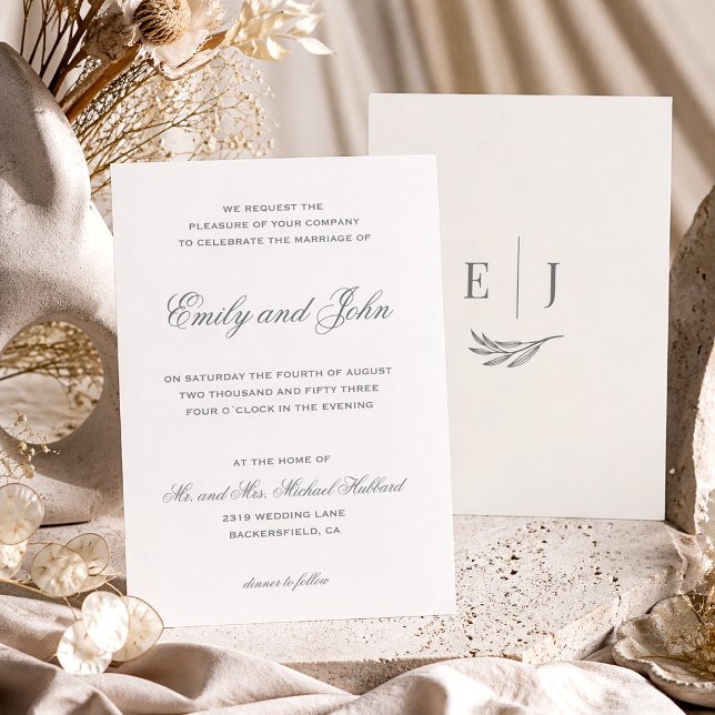 Convites Caligrafia Cinza Moderna Casamento Minimalista (Criador carregado)