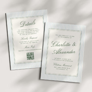 Convites Caligrafia Clássica Azul e Verde Casamento Old Mon