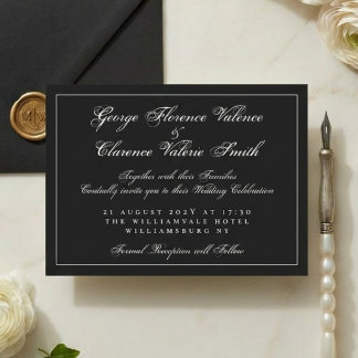 Convites Caligrafia Clássica Casamento Preto e Branco