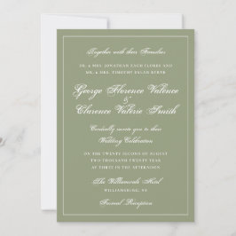 Convites Caligrafia Clássica de Casamento em Verde Musgo