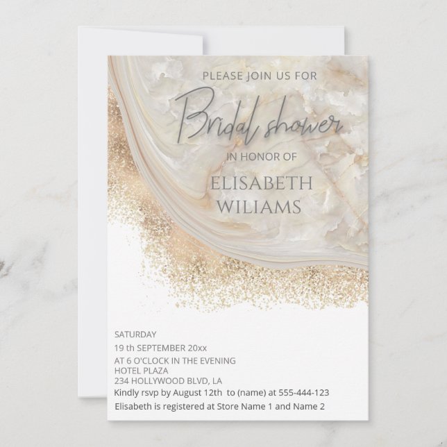 Convites Caligrafia de agate rosa de pérolas (Frente)