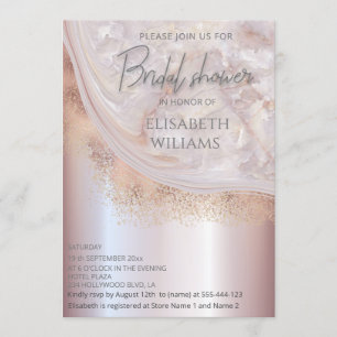 Convites Caligrafia de agato de rosa de pérolas em ouro met