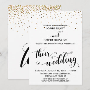 Convites Caligrafia de Casamento com Corações, Confetti D