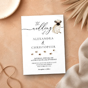 Convites Caligrafia de casamento de cachorrinho Pug